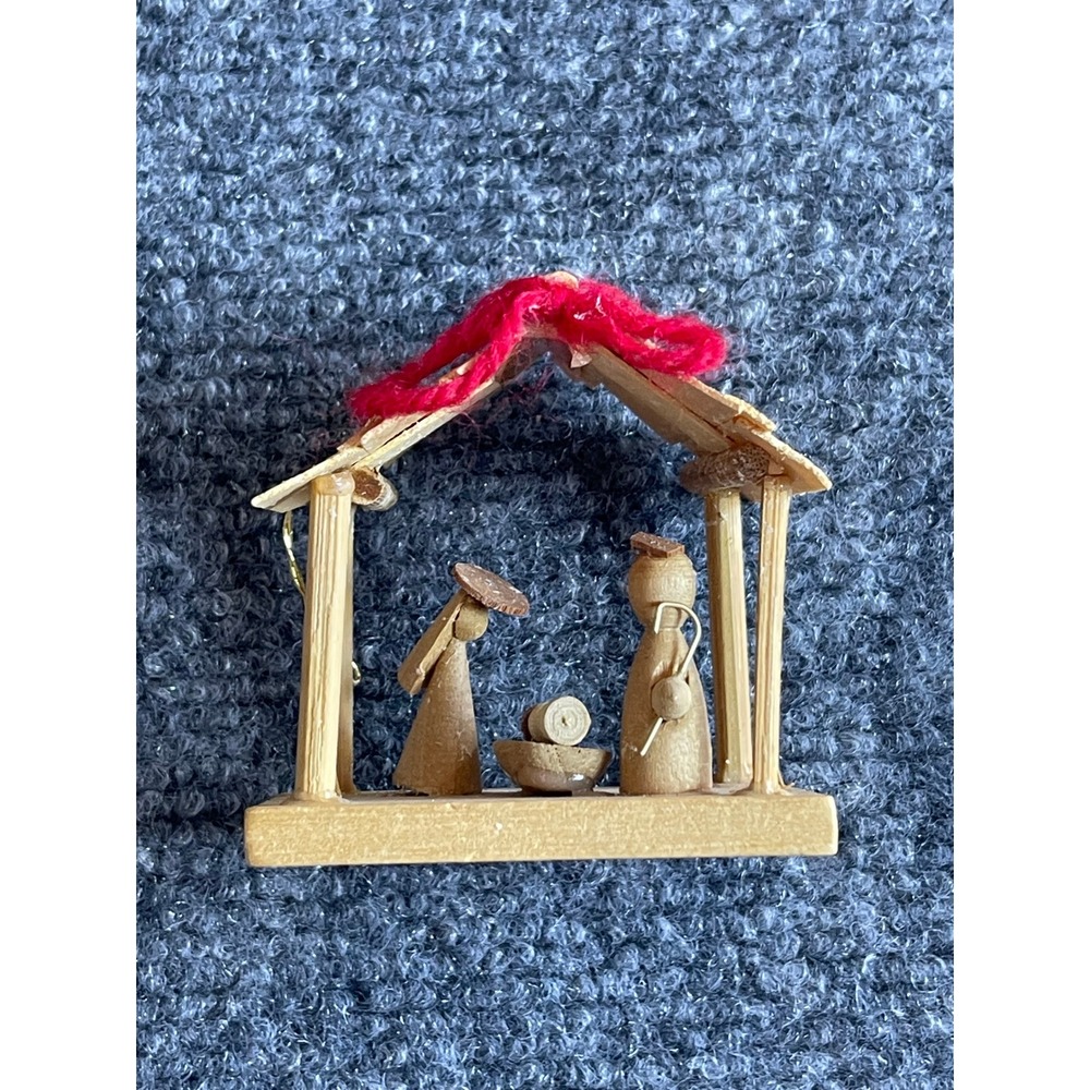 Miniature Wooden Nativity Scene Ornament Rustic Handcrafted Manger Creche Decor